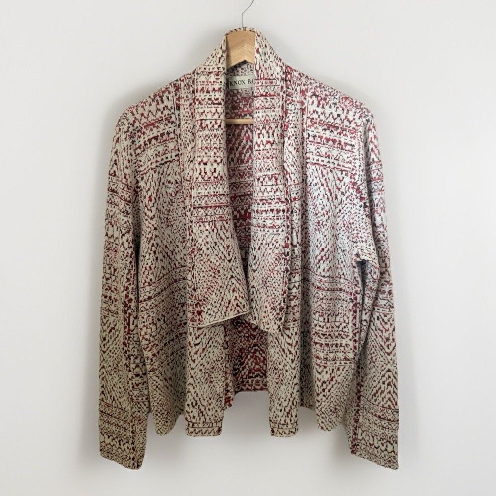 Knox Rose Cardigan Womens XL Jacquard Open Pink White Boho Western Sweater